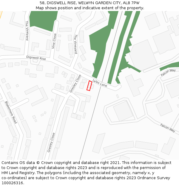 58, DIGSWELL RISE, WELWYN GARDEN CITY, AL8 7PW: Location map and indicative extent of plot