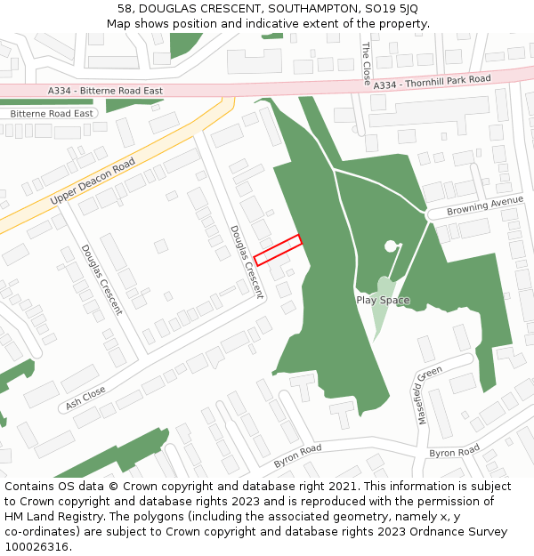 58, DOUGLAS CRESCENT, SOUTHAMPTON, SO19 5JQ: Location map and indicative extent of plot