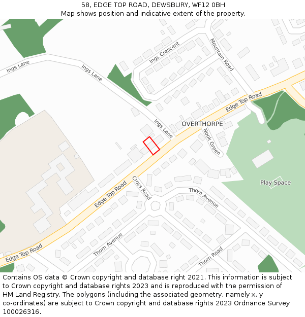58, EDGE TOP ROAD, DEWSBURY, WF12 0BH: Location map and indicative extent of plot