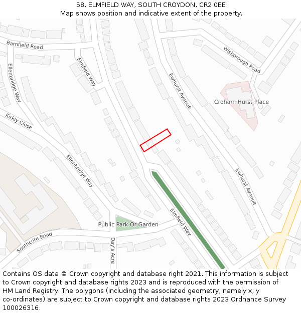 58, ELMFIELD WAY, SOUTH CROYDON, CR2 0EE: Location map and indicative extent of plot