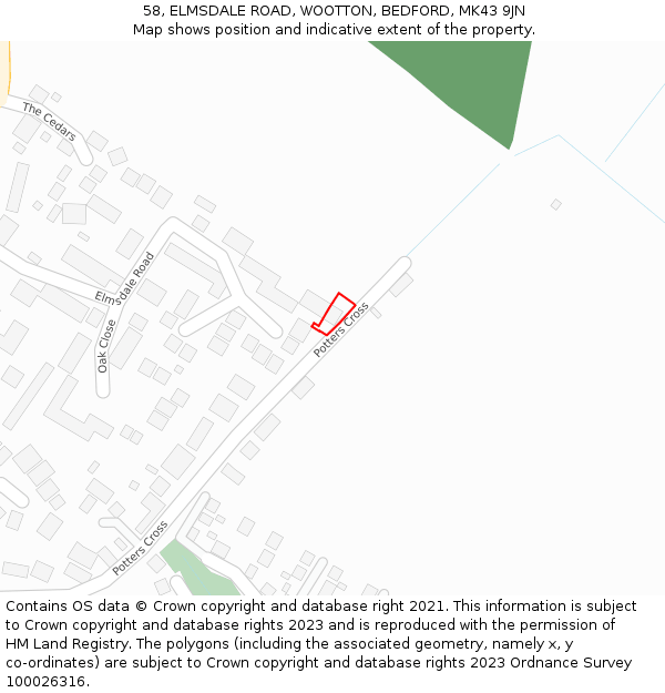 58, ELMSDALE ROAD, WOOTTON, BEDFORD, MK43 9JN: Location map and indicative extent of plot