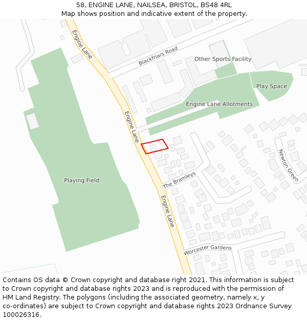 58, ENGINE LANE, NAILSEA, BRISTOL, BS48 4RL: Location map and indicative extent of plot