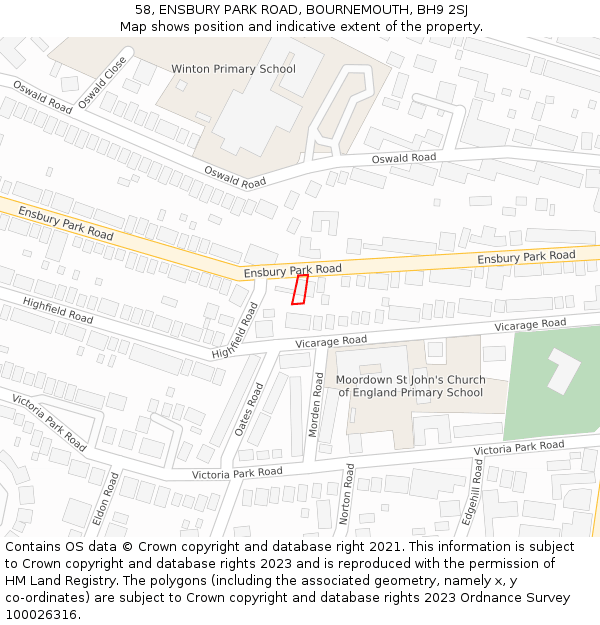 58, ENSBURY PARK ROAD, BOURNEMOUTH, BH9 2SJ: Location map and indicative extent of plot