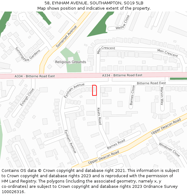 58, EYNHAM AVENUE, SOUTHAMPTON, SO19 5LB: Location map and indicative extent of plot