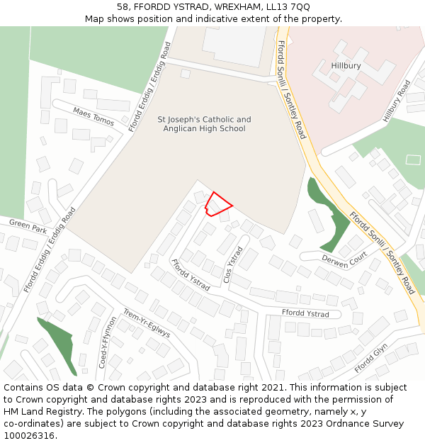 58, FFORDD YSTRAD, WREXHAM, LL13 7QQ: Location map and indicative extent of plot