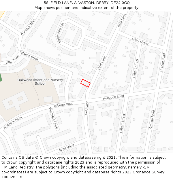 58, FIELD LANE, ALVASTON, DERBY, DE24 0GQ: Location map and indicative extent of plot