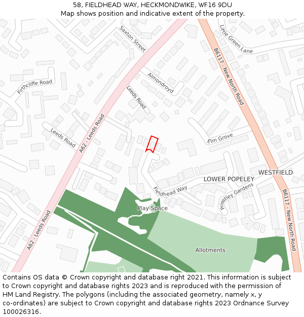 58, FIELDHEAD WAY, HECKMONDWIKE, WF16 9DU: Location map and indicative extent of plot