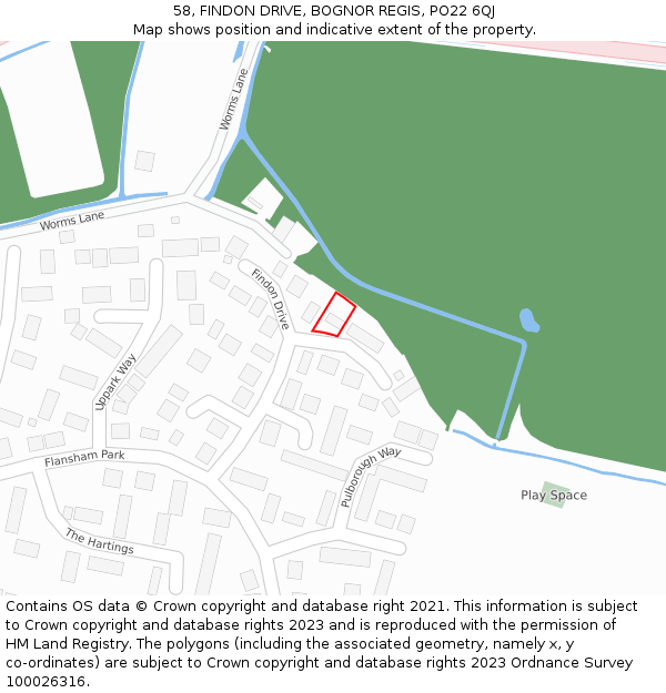 58, FINDON DRIVE, BOGNOR REGIS, PO22 6QJ: Location map and indicative extent of plot