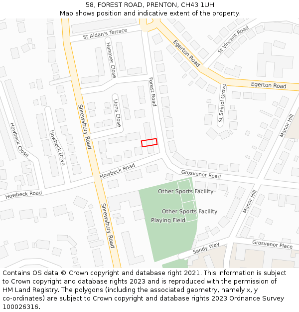 58, FOREST ROAD, PRENTON, CH43 1UH: Location map and indicative extent of plot
