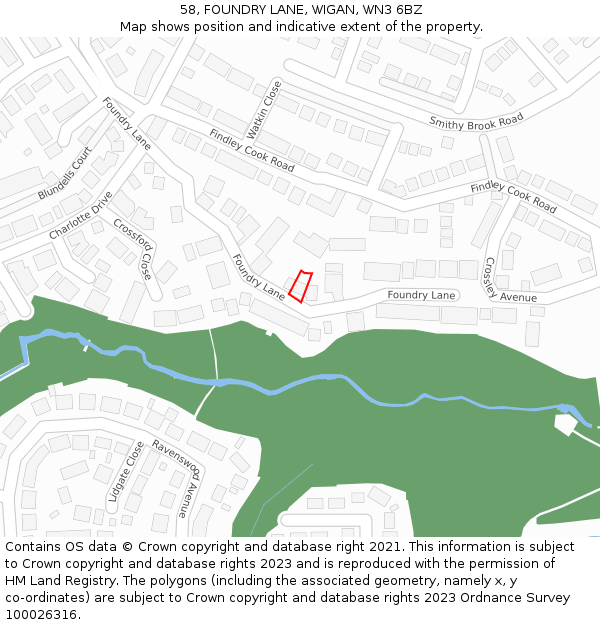 58, FOUNDRY LANE, WIGAN, WN3 6BZ: Location map and indicative extent of plot