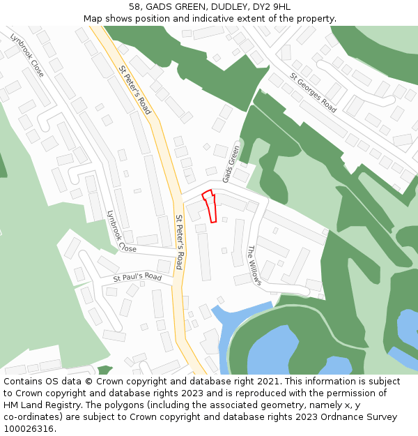 58, GADS GREEN, DUDLEY, DY2 9HL: Location map and indicative extent of plot