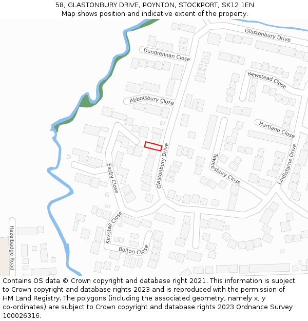 58, GLASTONBURY DRIVE, POYNTON, STOCKPORT, SK12 1EN: Location map and indicative extent of plot