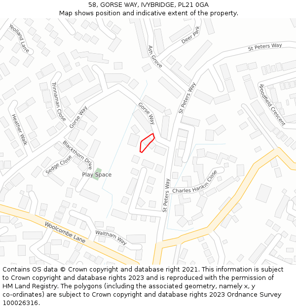 58, GORSE WAY, IVYBRIDGE, PL21 0GA: Location map and indicative extent of plot