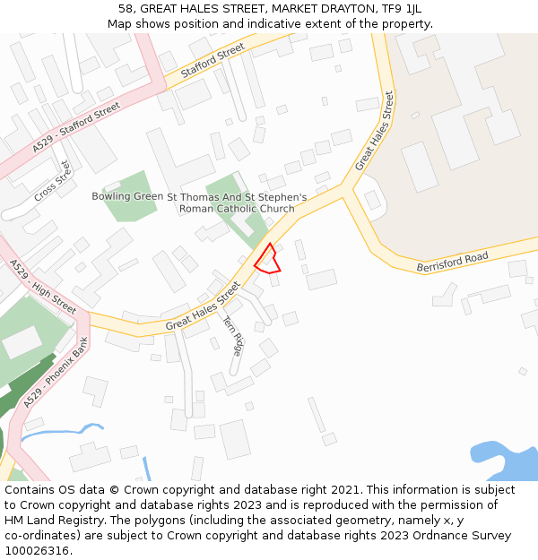 58, GREAT HALES STREET, MARKET DRAYTON, TF9 1JL: Location map and indicative extent of plot