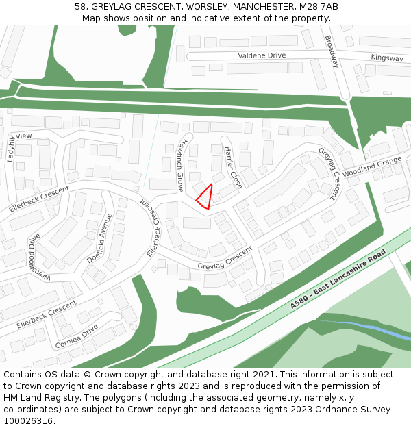 58, GREYLAG CRESCENT, WORSLEY, MANCHESTER, M28 7AB: Location map and indicative extent of plot