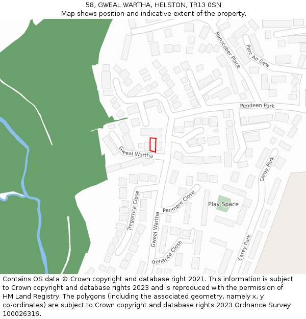 58, GWEAL WARTHA, HELSTON, TR13 0SN: Location map and indicative extent of plot