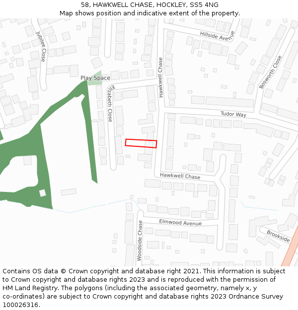 58, HAWKWELL CHASE, HOCKLEY, SS5 4NG: Location map and indicative extent of plot