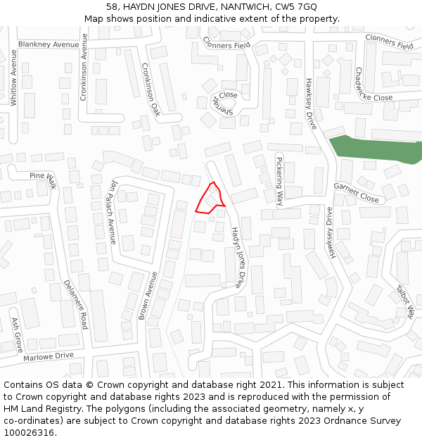 58, HAYDN JONES DRIVE, NANTWICH, CW5 7GQ: Location map and indicative extent of plot