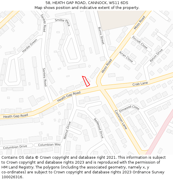 58, HEATH GAP ROAD, CANNOCK, WS11 6DS: Location map and indicative extent of plot