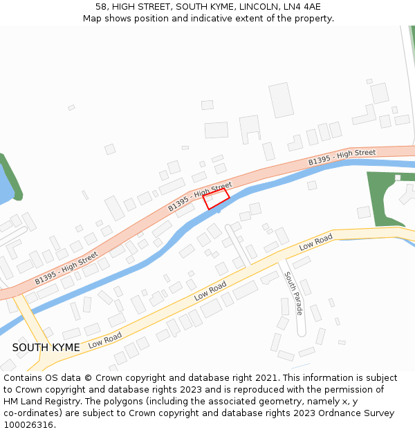 58, HIGH STREET, SOUTH KYME, LINCOLN, LN4 4AE: Location map and indicative extent of plot