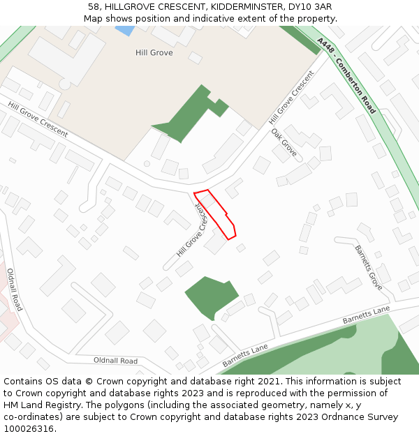 58, HILLGROVE CRESCENT, KIDDERMINSTER, DY10 3AR: Location map and indicative extent of plot