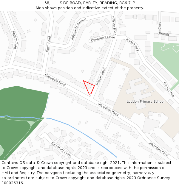 58, HILLSIDE ROAD, EARLEY, READING, RG6 7LP: Location map and indicative extent of plot
