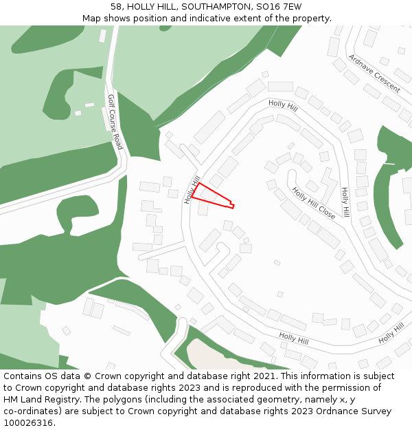 58, HOLLY HILL, SOUTHAMPTON, SO16 7EW: Location map and indicative extent of plot