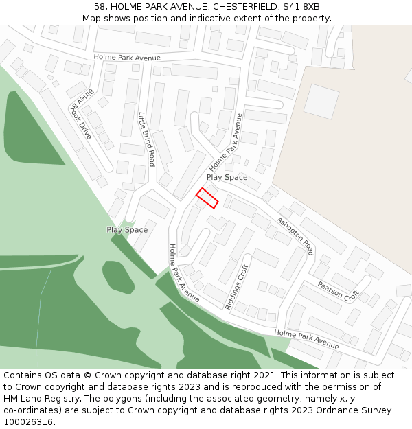 58, HOLME PARK AVENUE, CHESTERFIELD, S41 8XB: Location map and indicative extent of plot