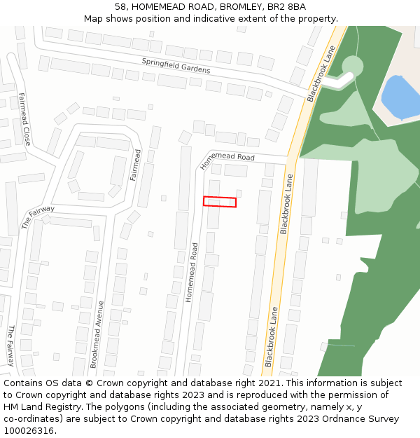 58, HOMEMEAD ROAD, BROMLEY, BR2 8BA: Location map and indicative extent of plot