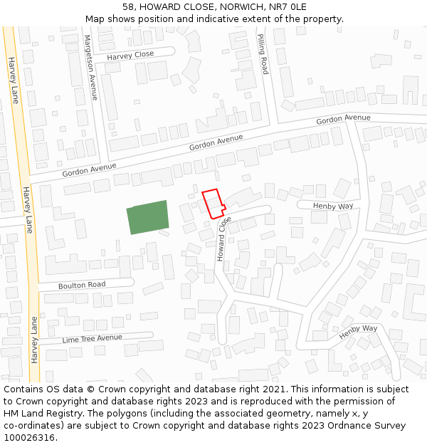 58, HOWARD CLOSE, NORWICH, NR7 0LE: Location map and indicative extent of plot