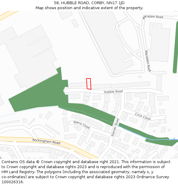 58, HUBBLE ROAD, CORBY, NN17 1JD: Location map and indicative extent of plot