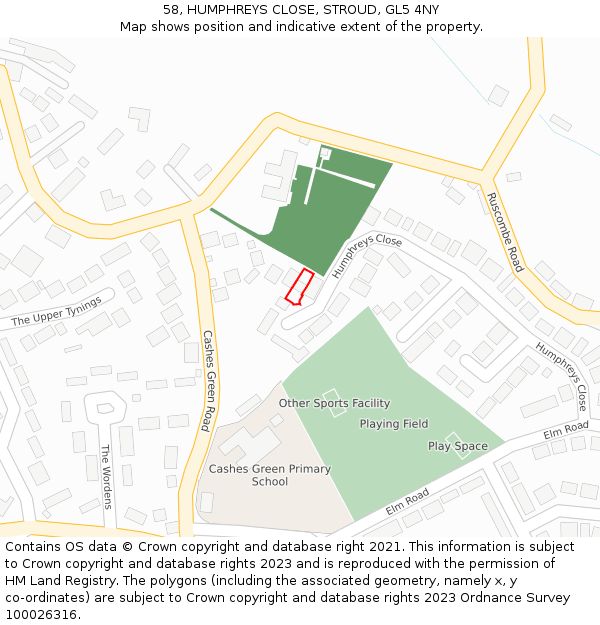 58, HUMPHREYS CLOSE, STROUD, GL5 4NY: Location map and indicative extent of plot