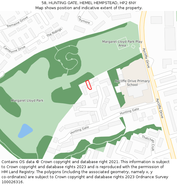 58, HUNTING GATE, HEMEL HEMPSTEAD, HP2 6NY: Location map and indicative extent of plot