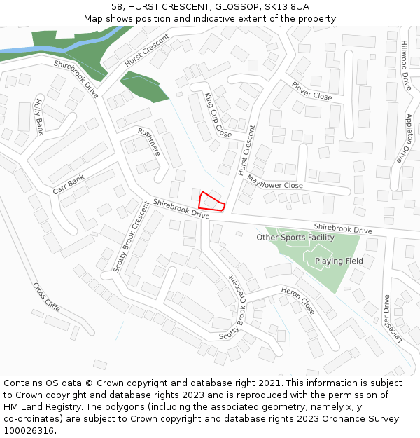 58, HURST CRESCENT, GLOSSOP, SK13 8UA: Location map and indicative extent of plot