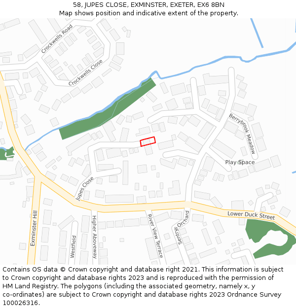 58, JUPES CLOSE, EXMINSTER, EXETER, EX6 8BN: Location map and indicative extent of plot
