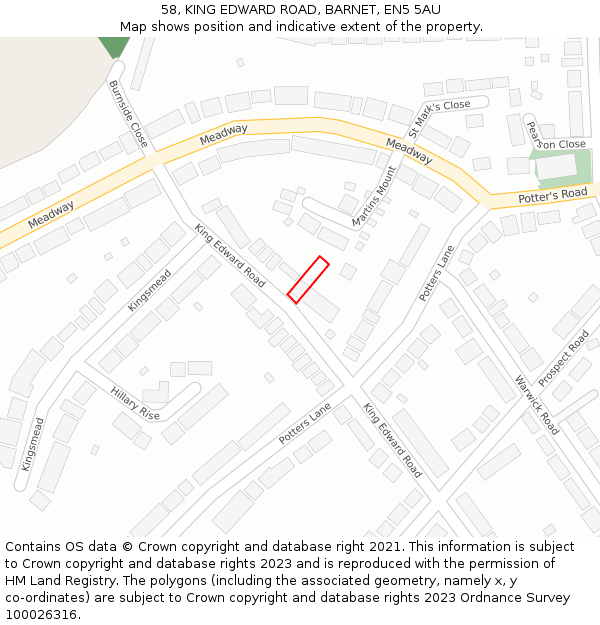 58, KING EDWARD ROAD, BARNET, EN5 5AU: Location map and indicative extent of plot