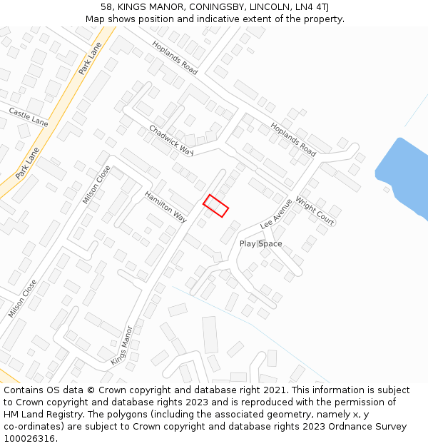 58, KINGS MANOR, CONINGSBY, LINCOLN, LN4 4TJ: Location map and indicative extent of plot