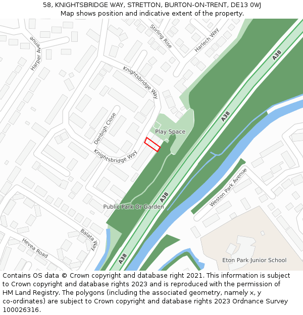58, KNIGHTSBRIDGE WAY, STRETTON, BURTON-ON-TRENT, DE13 0WJ: Location map and indicative extent of plot