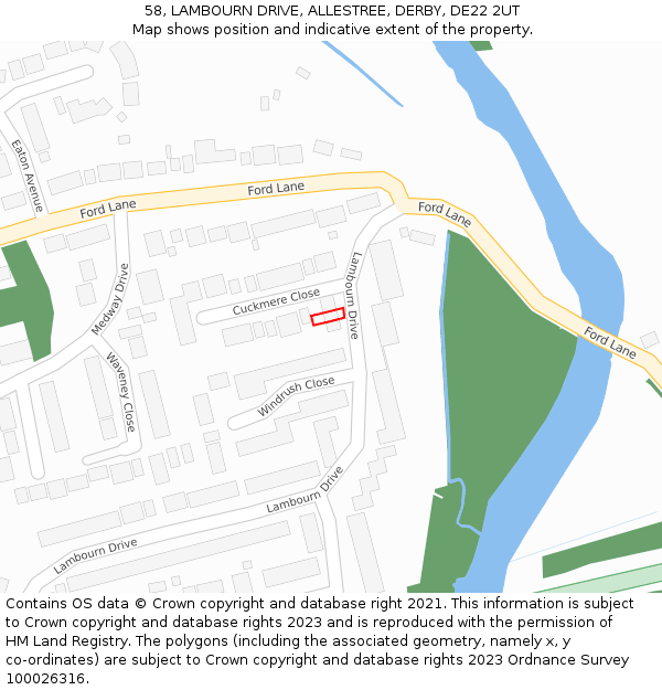 58, LAMBOURN DRIVE, ALLESTREE, DERBY, DE22 2UT: Location map and indicative extent of plot