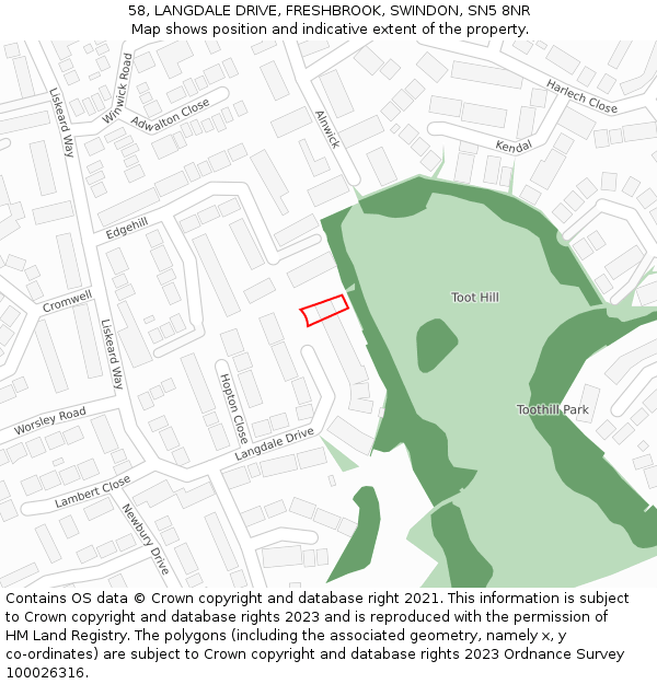 58, LANGDALE DRIVE, FRESHBROOK, SWINDON, SN5 8NR: Location map and indicative extent of plot