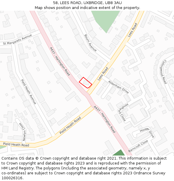 58, LEES ROAD, UXBRIDGE, UB8 3AU: Location map and indicative extent of plot