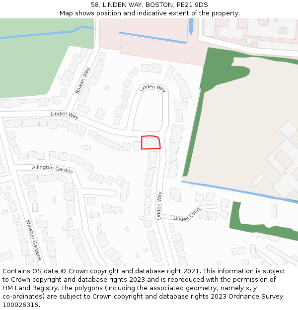 58, LINDEN WAY, BOSTON, PE21 9DS: Location map and indicative extent of plot