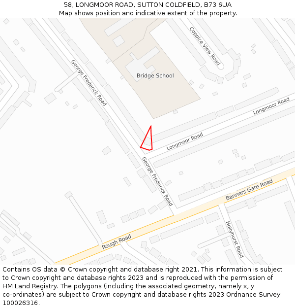 58, LONGMOOR ROAD, SUTTON COLDFIELD, B73 6UA: Location map and indicative extent of plot
