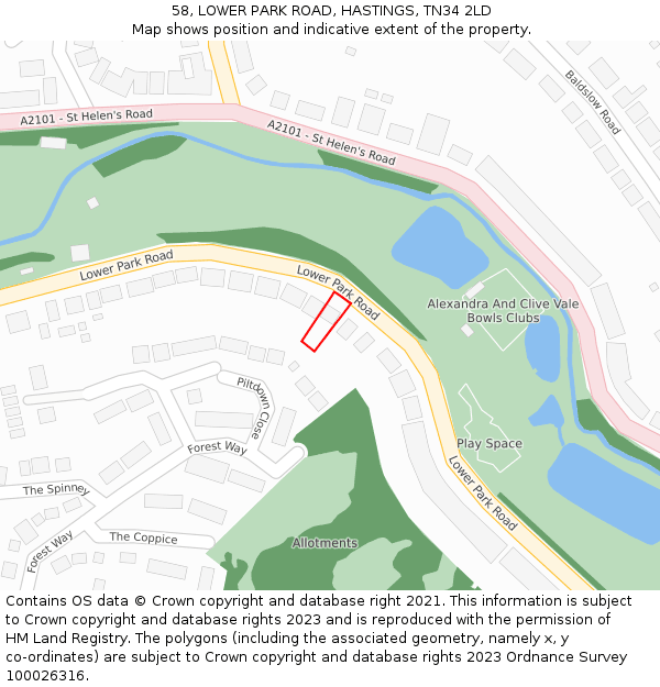 58, LOWER PARK ROAD, HASTINGS, TN34 2LD: Location map and indicative extent of plot