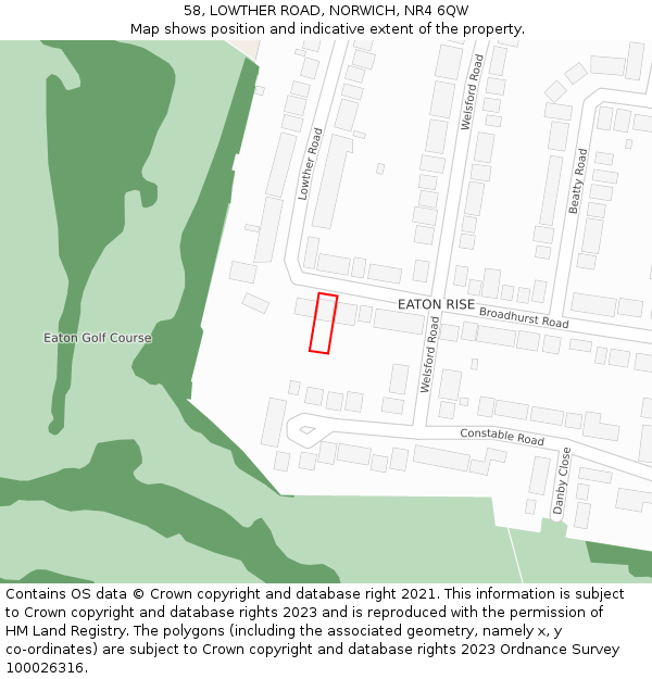 58, LOWTHER ROAD, NORWICH, NR4 6QW: Location map and indicative extent of plot