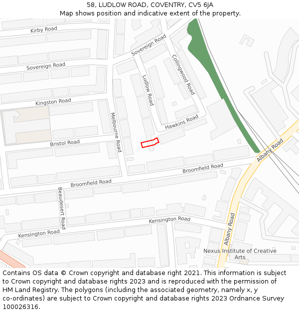 58, LUDLOW ROAD, COVENTRY, CV5 6JA: Location map and indicative extent of plot