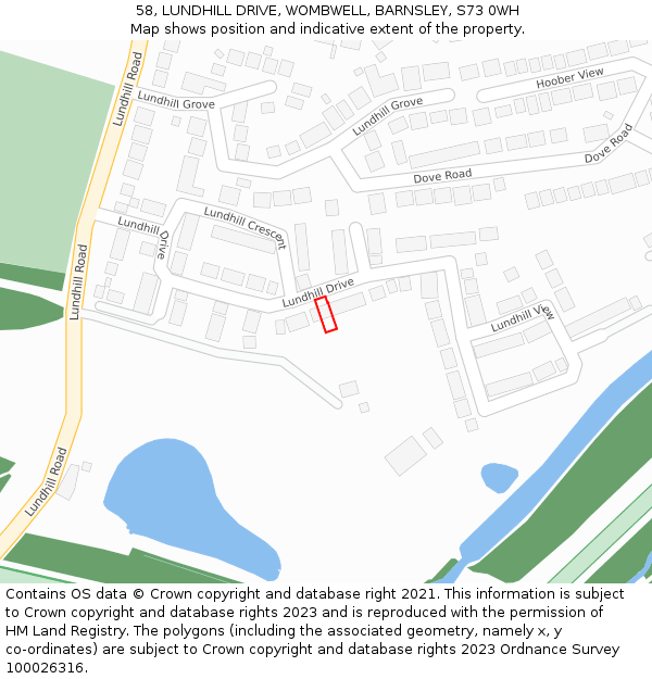 58, LUNDHILL DRIVE, WOMBWELL, BARNSLEY, S73 0WH: Location map and indicative extent of plot
