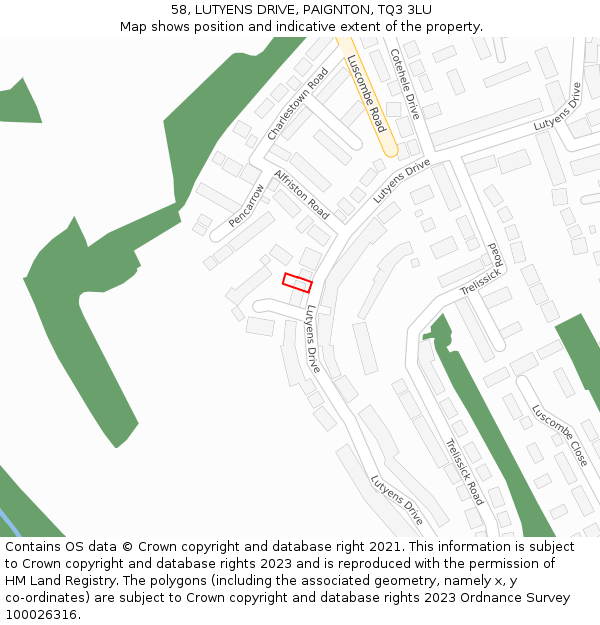 58, LUTYENS DRIVE, PAIGNTON, TQ3 3LU: Location map and indicative extent of plot
