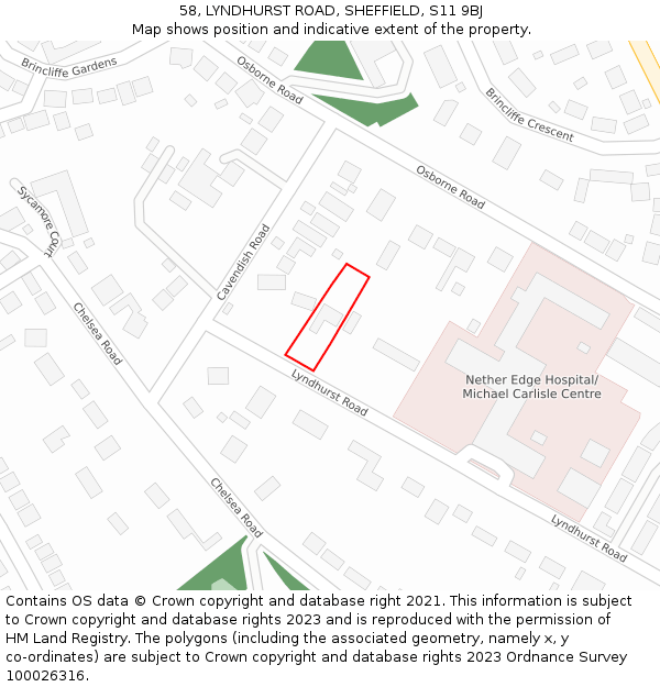 58, LYNDHURST ROAD, SHEFFIELD, S11 9BJ: Location map and indicative extent of plot