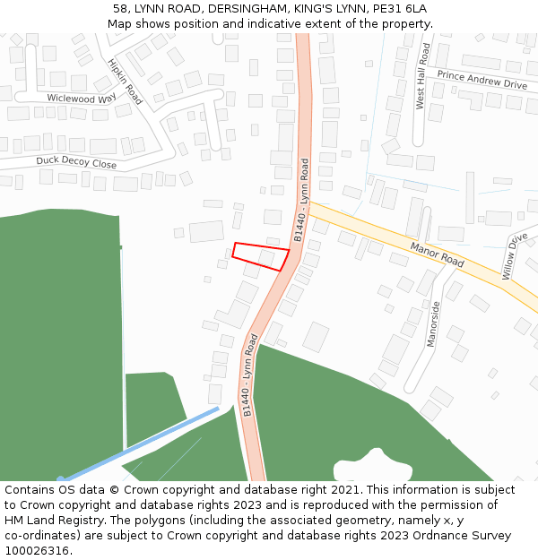58, LYNN ROAD, DERSINGHAM, KING'S LYNN, PE31 6LA: Location map and indicative extent of plot